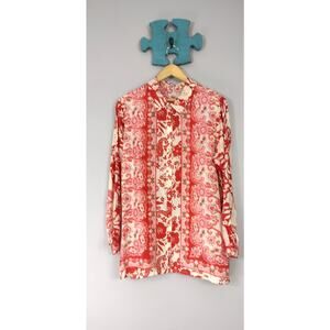 Johnny Was Women's Silk Button Down Shirt Blouse Long Sleeve Top Size M
